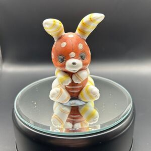 🟢 Vintage UCGC Taiwan Porcelain Red White & Yellow Bunny Patchwork Figurine